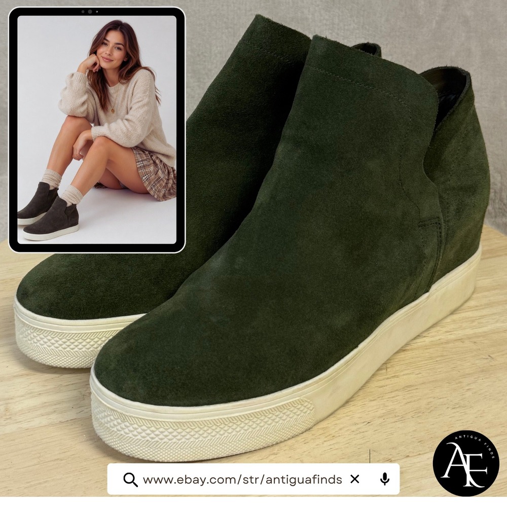 Steve Madden Wrangle Olive Grn. Suede Hidden Wedge Sneaker Booties 9.5M WRAN01S1
